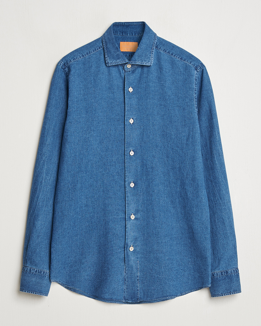 Herr | Skjortor | Grigio | Cotton/Linen Denim Shirt Washed Indigo
