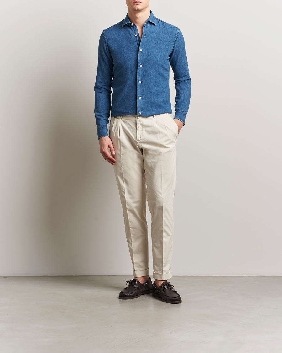 Herr | Skjortor | Grigio | Cotton/Linen Denim Shirt Washed Indigo