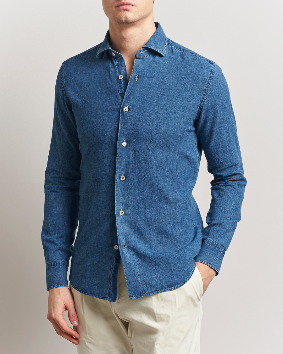 Herr | Skjortor | Grigio | Cotton/Linen Denim Shirt Washed Indigo