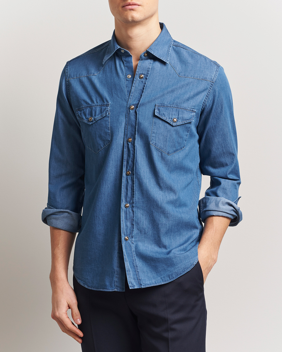 Herr | Skjortor | Grigio | Western Denim Shirt Washed Indigo