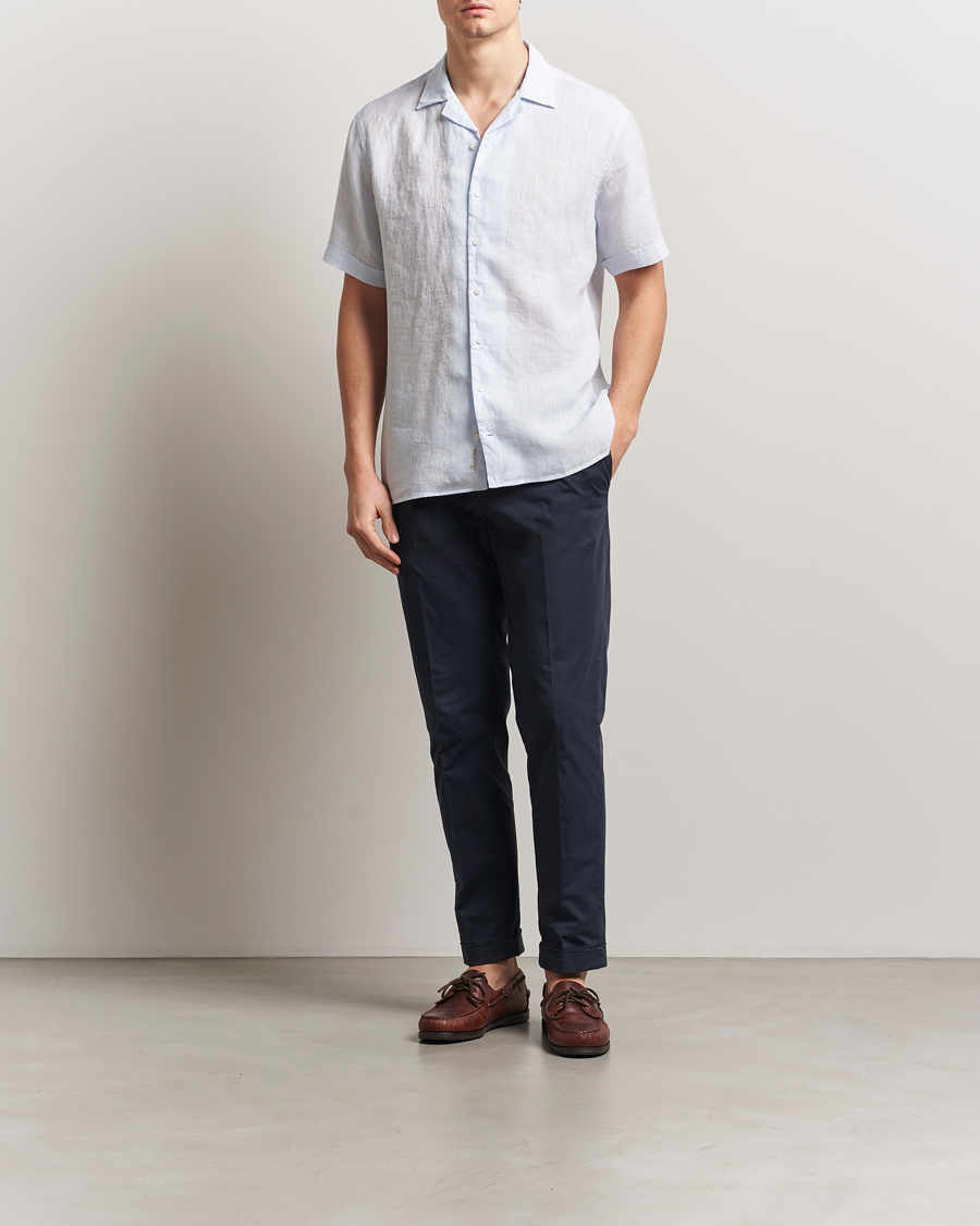 Herr | Skjortor | Stenströms | Short Sleeve Linen Shirt Light Blue