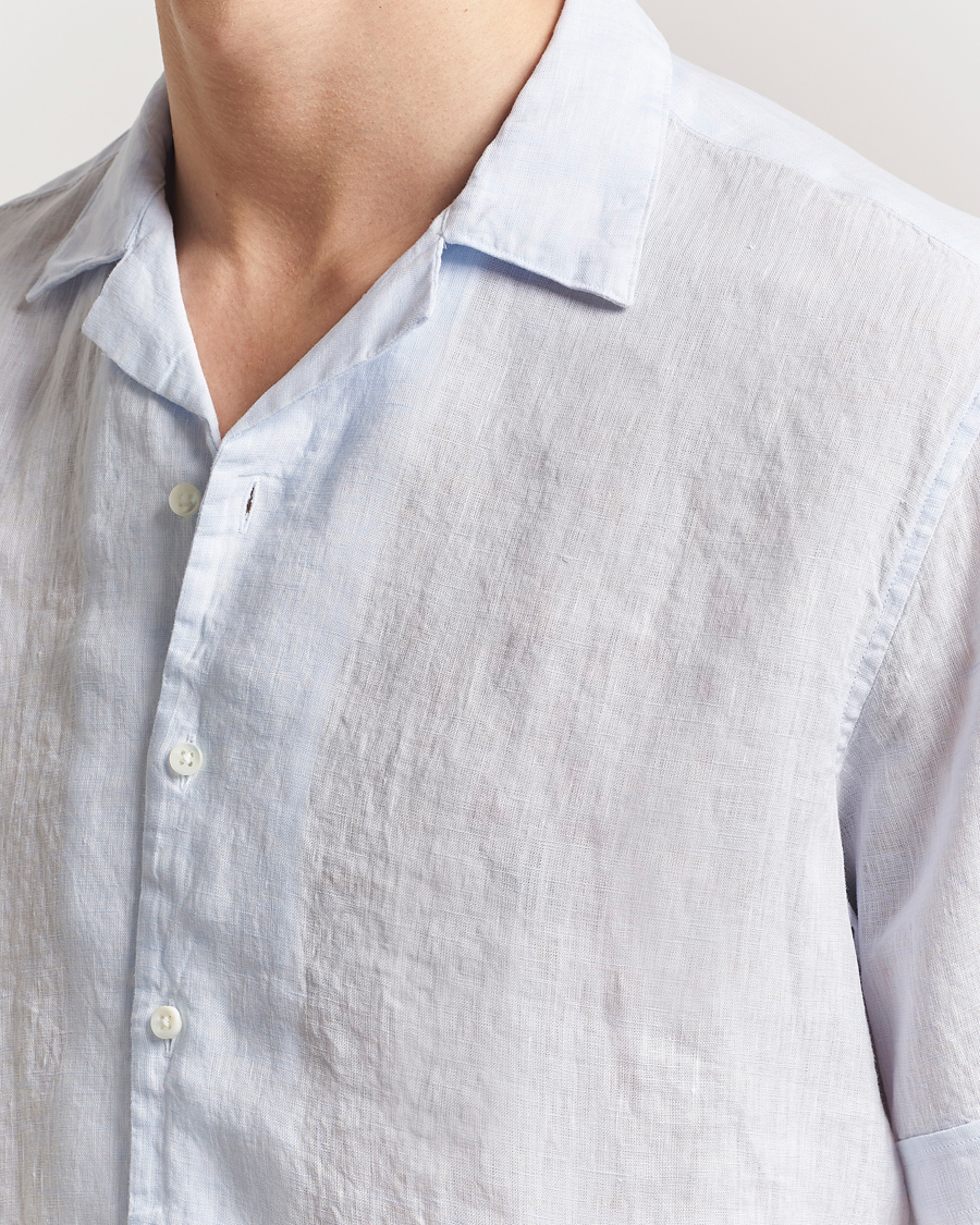 Herr | Skjortor | Stenströms | Short Sleeve Linen Shirt Light Blue