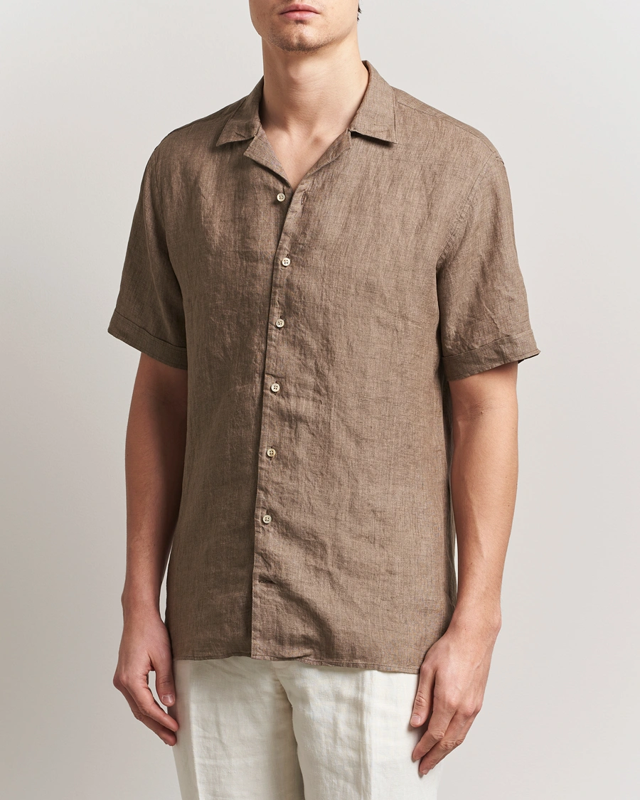 Herr | Skjortor | Stenströms | Short Sleeve Linen Shirt Brown