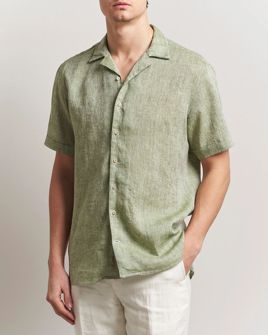 Herr | Skjortor | Stenströms | Short Sleeve Linen Shirt Green