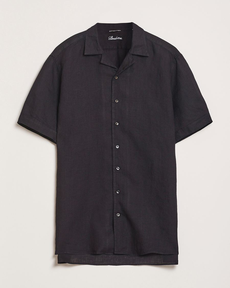 Herr | Skjortor | Stenströms | Short Sleeve Linen Shirt Black