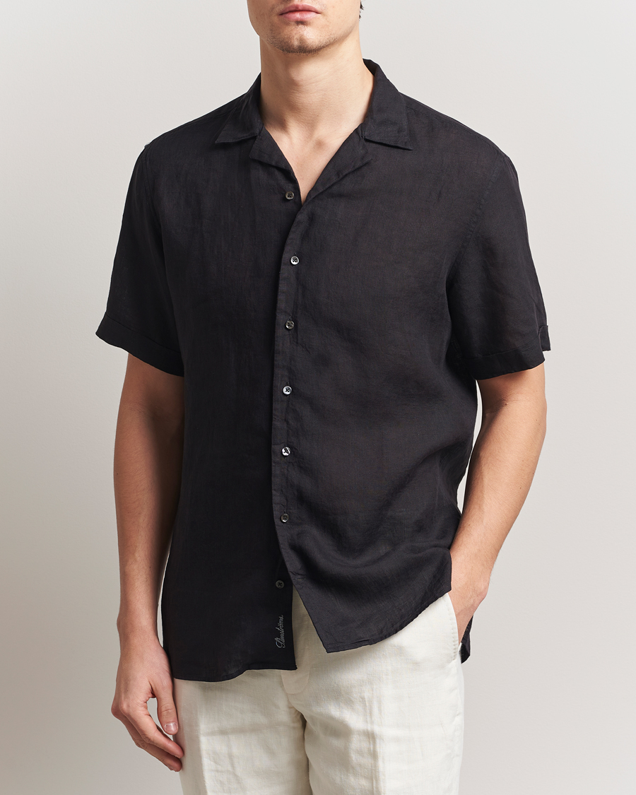 Herr | Skjortor | Stenströms | Short Sleeve Linen Shirt Black