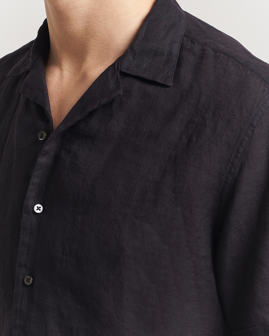 Herr | Skjortor | Stenströms | Short Sleeve Linen Shirt Black