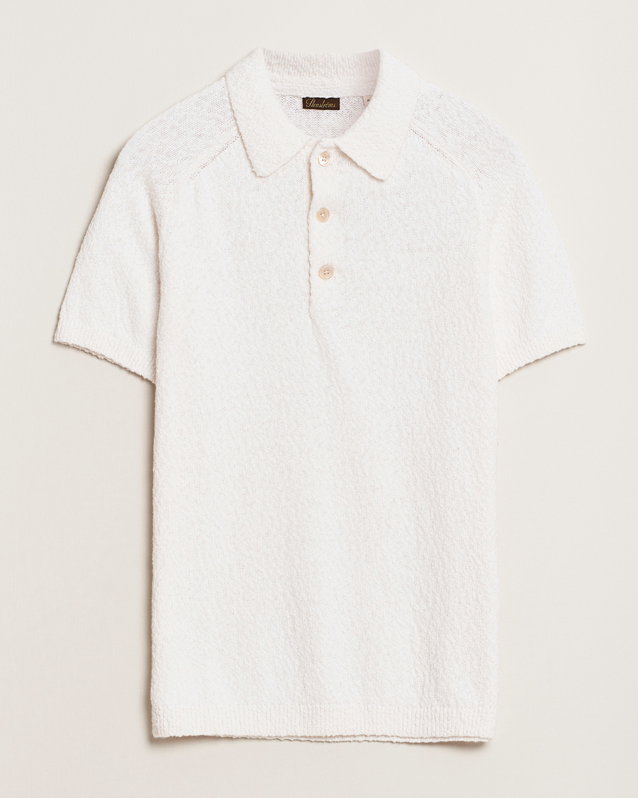 Herr | Pikéer | Stenströms | Knitted Boucle Cotton Polo White