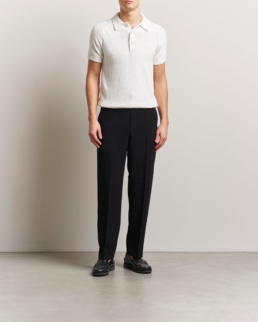 Herr | Pikéer | Stenströms | Knitted Boucle Cotton Polo White