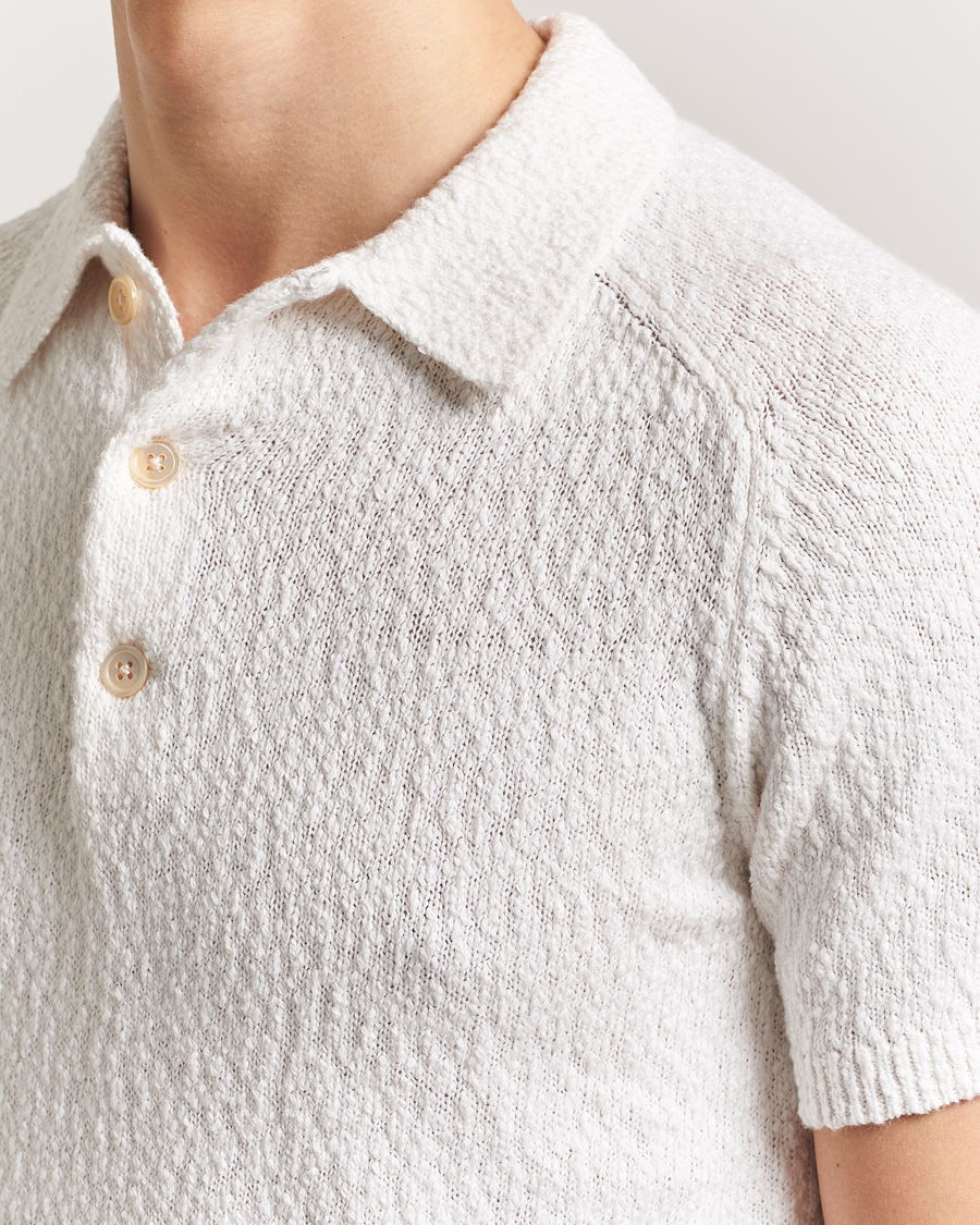 Herr | Pikéer | Stenströms | Knitted Boucle Cotton Polo White