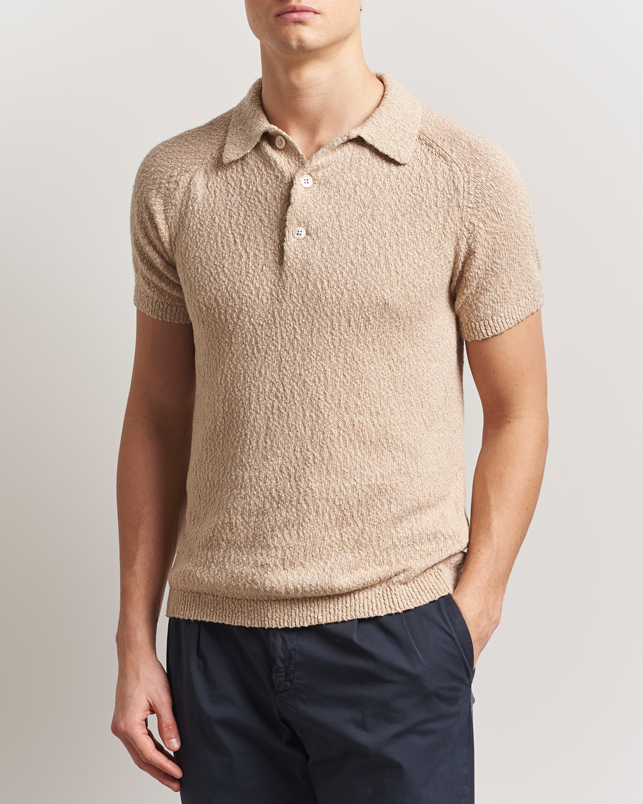 Herr | Pikéer | Stenströms | Knitted Boucle Cotton Polo Beige