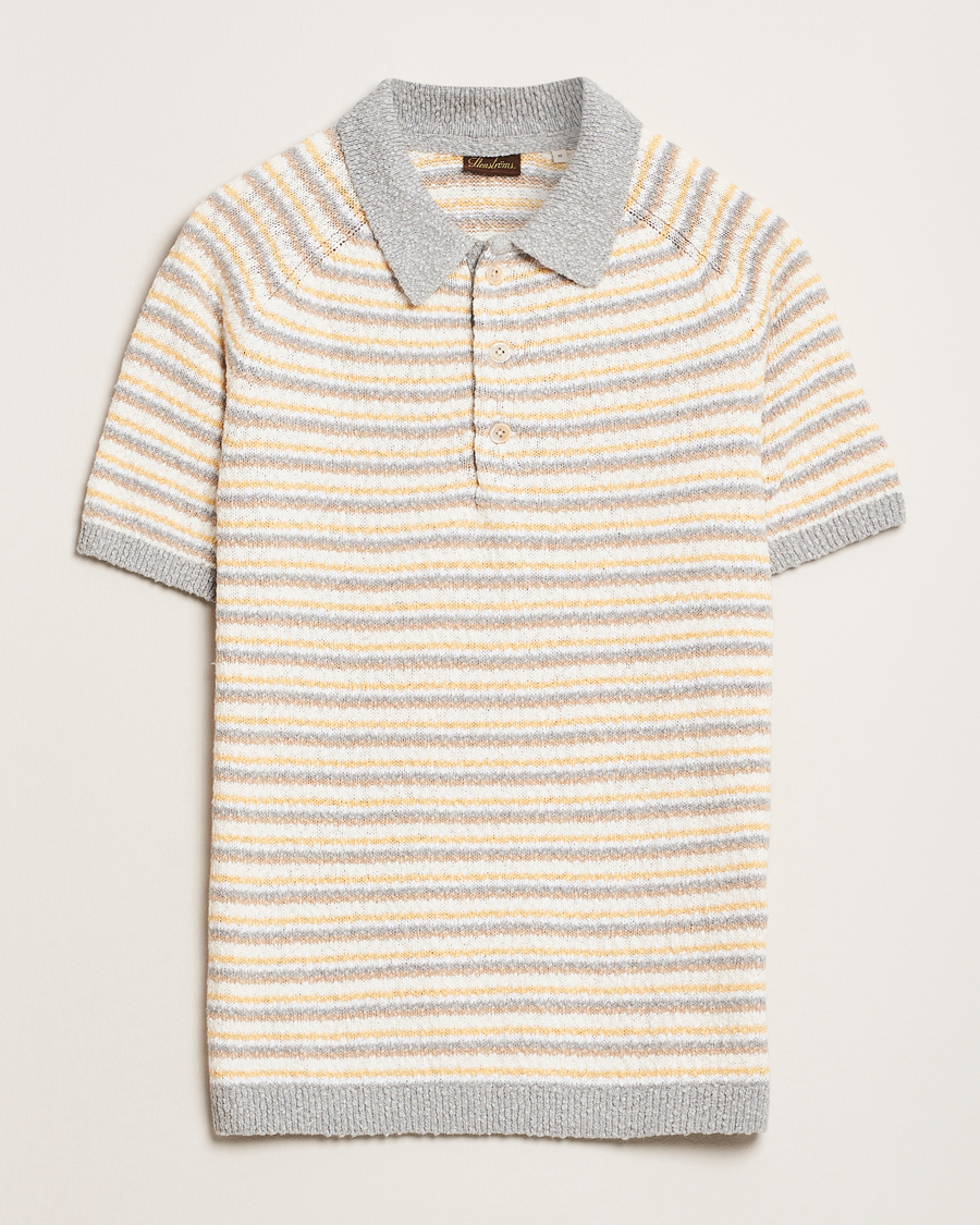 Herr | Pikéer | Stenströms | Knitted Boucle Cotton Polo Stripe