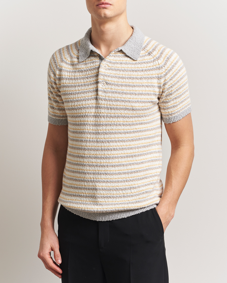 Herr | Pikéer | Stenströms | Knitted Boucle Cotton Polo Stripe