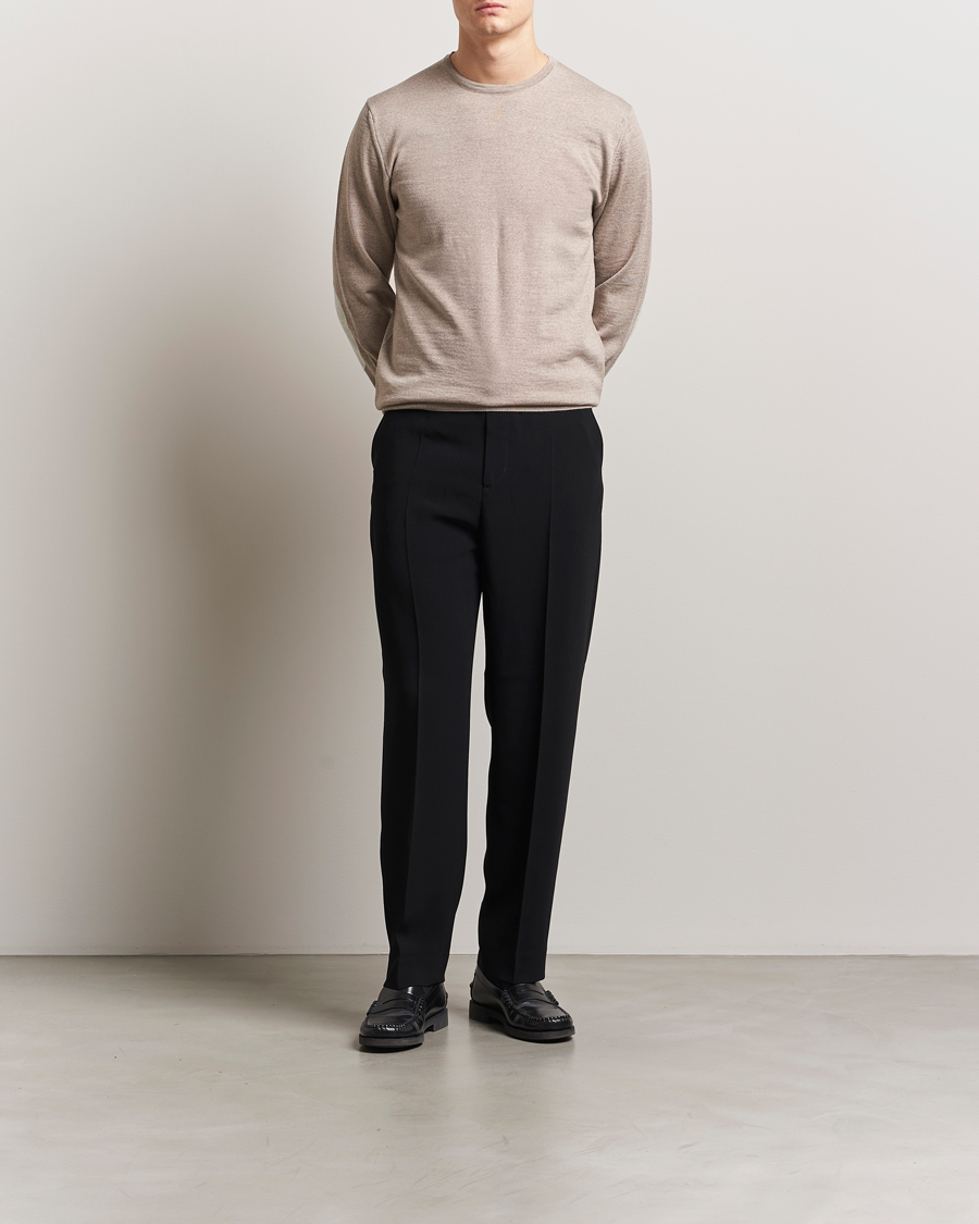 Herr | Tröjor | Stenströms | Merino Patch Crew Neck Beige