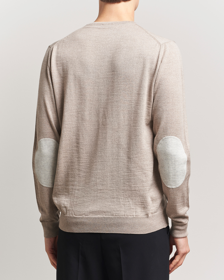 Herr | Tröjor | Stenströms | Merino Patch Crew Neck Beige