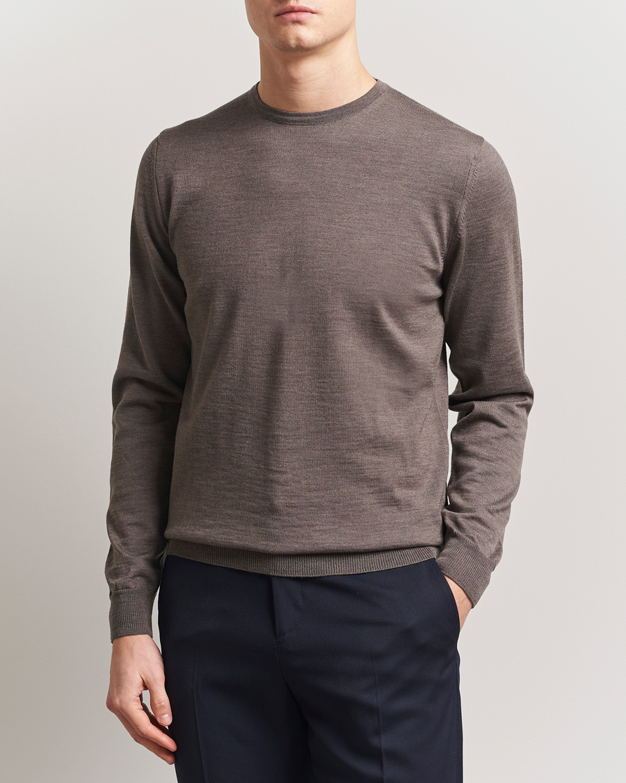 Herr | Tröjor | Stenströms | Merino Patch Crew Neck Brown