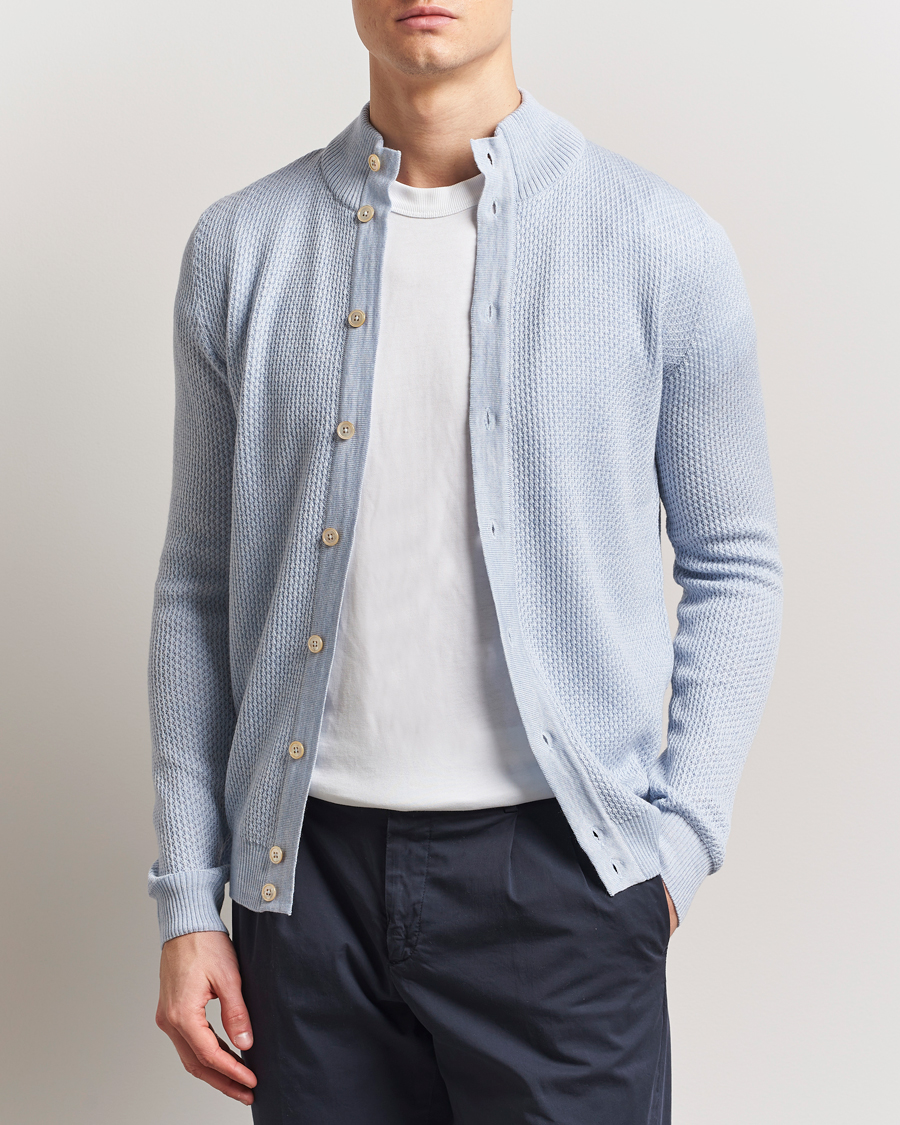 Herr | Tröjor | Stenströms | Knitted Textured Merino Cardigan Light Blue