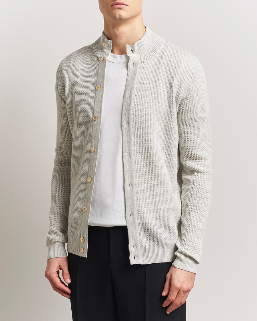 Herr | Tröjor | Stenströms | Knitted Textured Merino Cardigan Grey