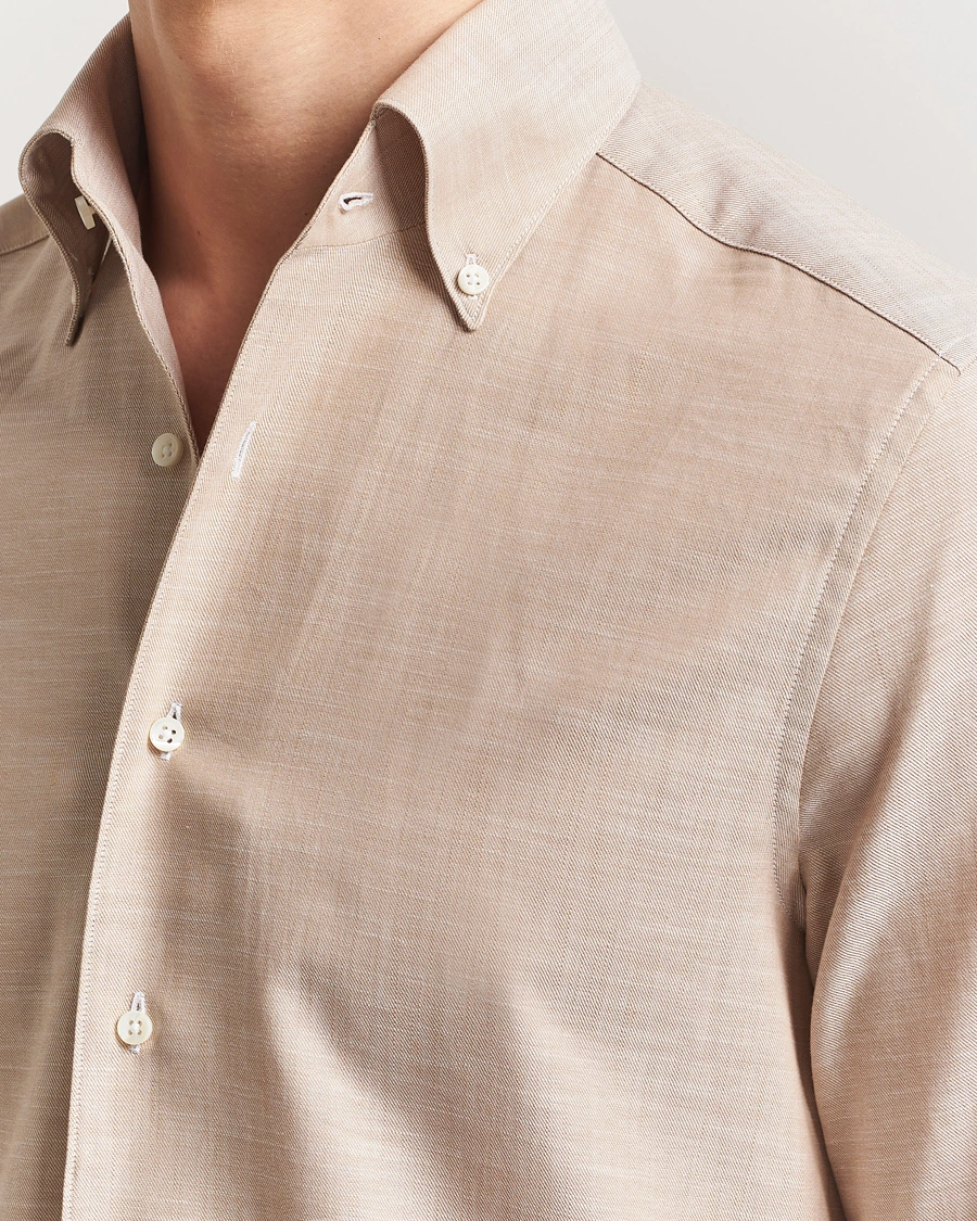 Herr | Skjortor | Stenströms | Soft Cotton One Piece Button Down Shirt Beige