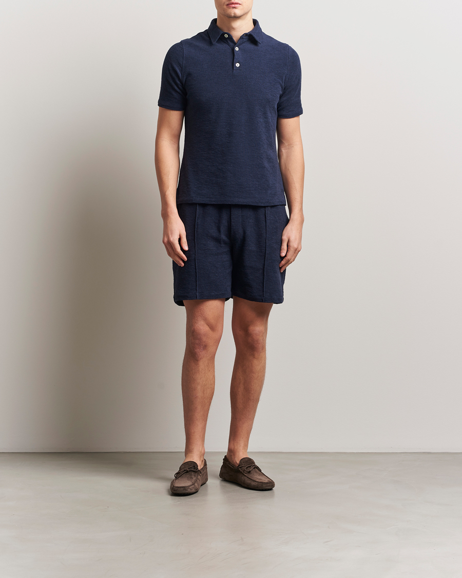 Herr | Pikéer | Stenströms | Terry Slub Cotton Polo Navy