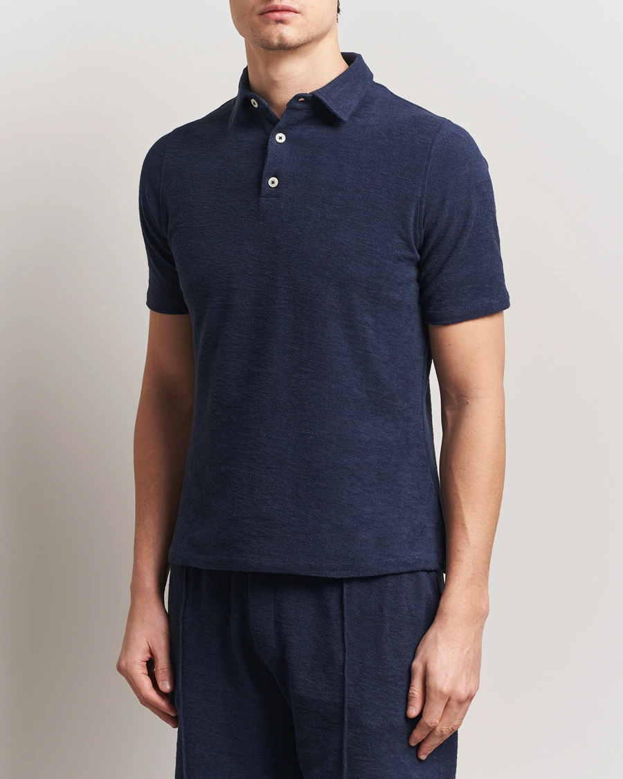 Herr | Pikéer | Stenströms | Terry Slub Cotton Polo Navy