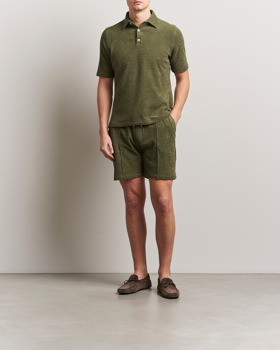 Herr | Pikéer | Stenströms | Terry Slub Cotton Polo Green