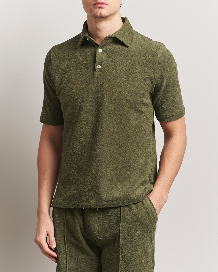 Herr | Pikéer | Stenströms | Terry Slub Cotton Polo Green
