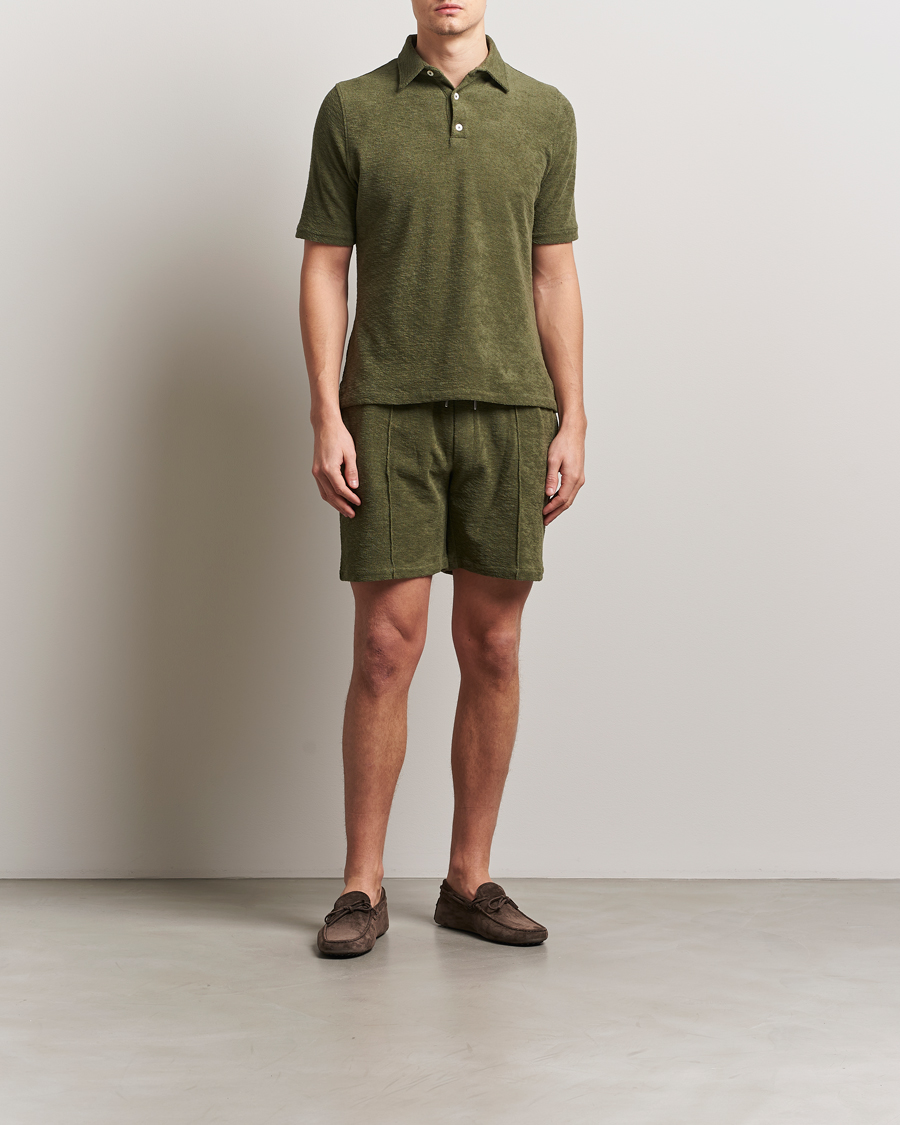 Herr | Shorts | Stenströms | Terry Slub Cotton Shorts Green