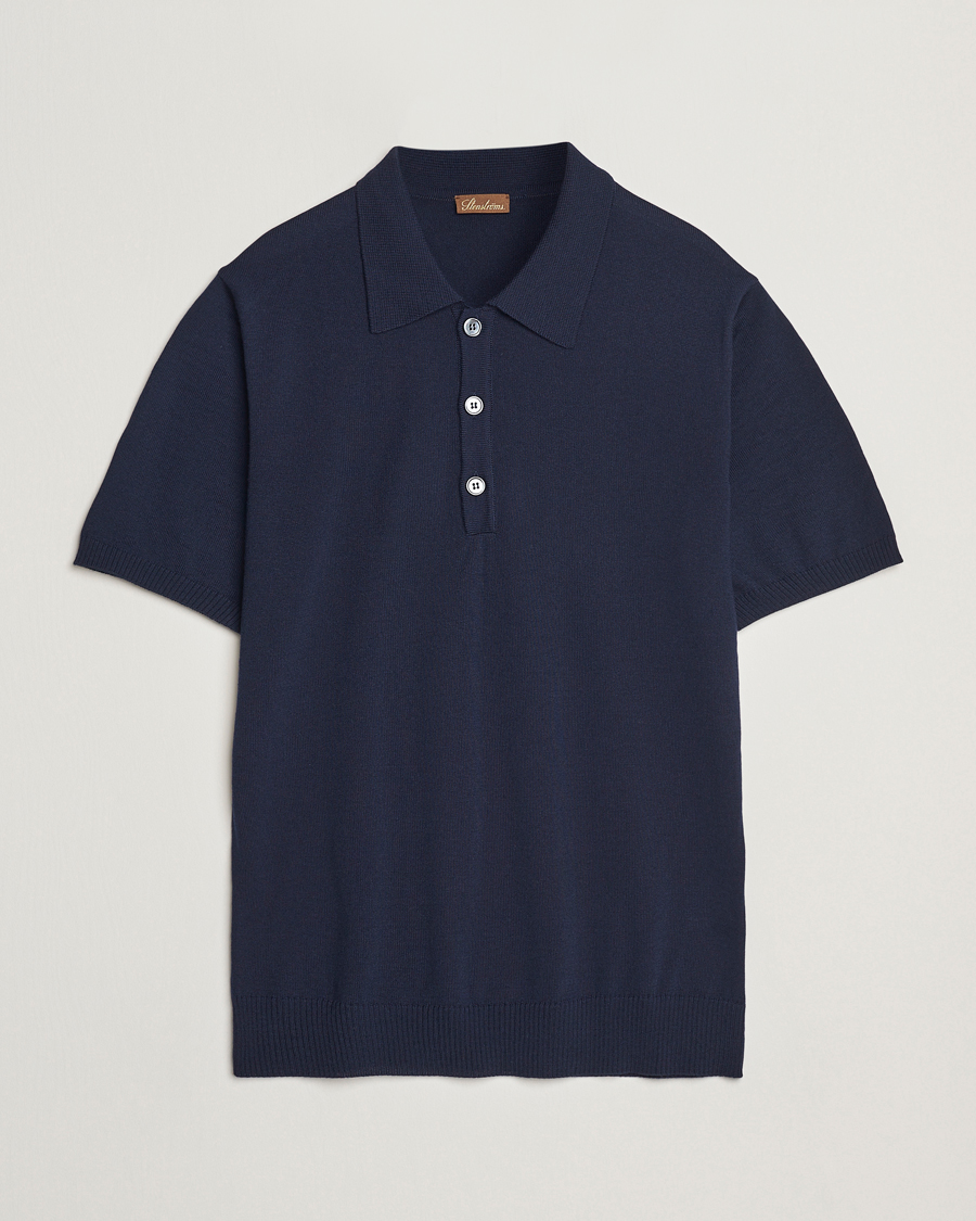 Herr | Pikéer | Stenströms | Knitted Merino Polo Navy