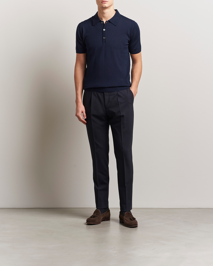 Herr | Pikéer | Stenströms | Knitted Merino Polo Navy