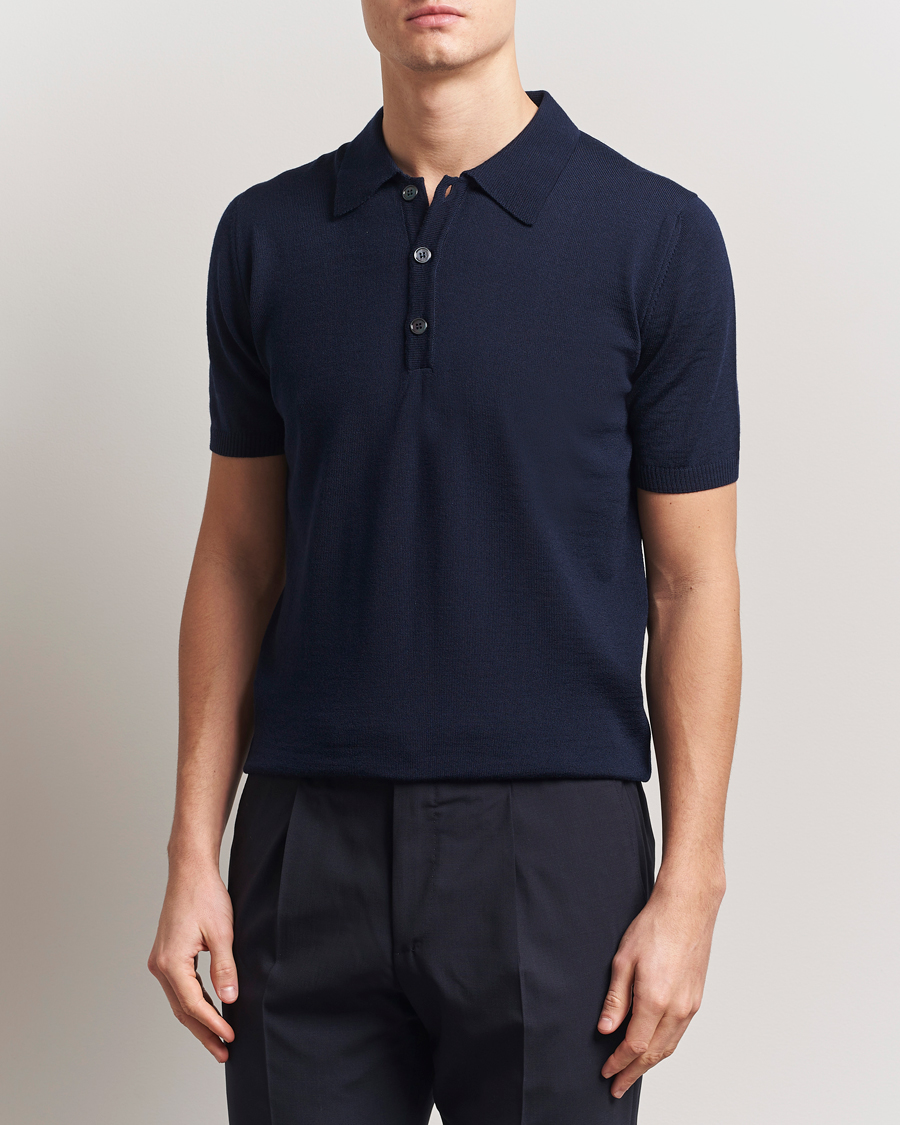 Herr | Pikéer | Stenströms | Knitted Merino Polo Navy