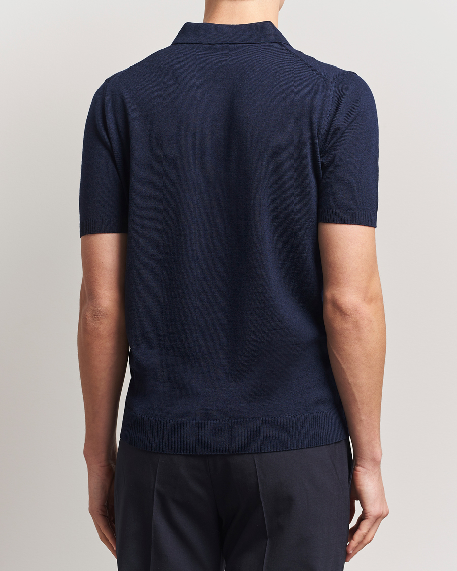 Herr | Pikéer | Stenströms | Knitted Merino Polo Navy