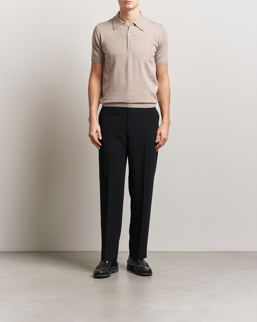 Herr | Pikéer | Stenströms | Knitted Merino Polo Taupe