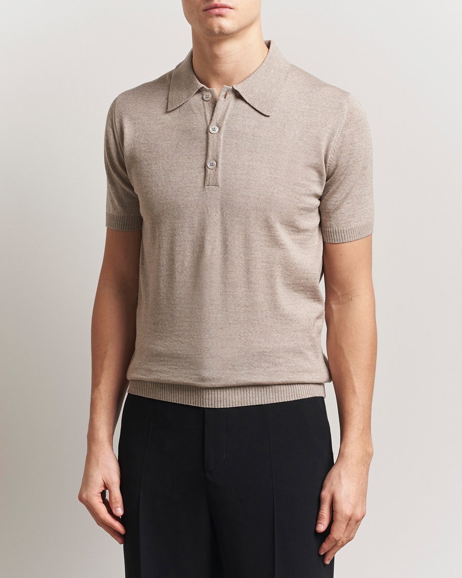 Herr | Pikéer | Stenströms | Knitted Merino Polo Taupe