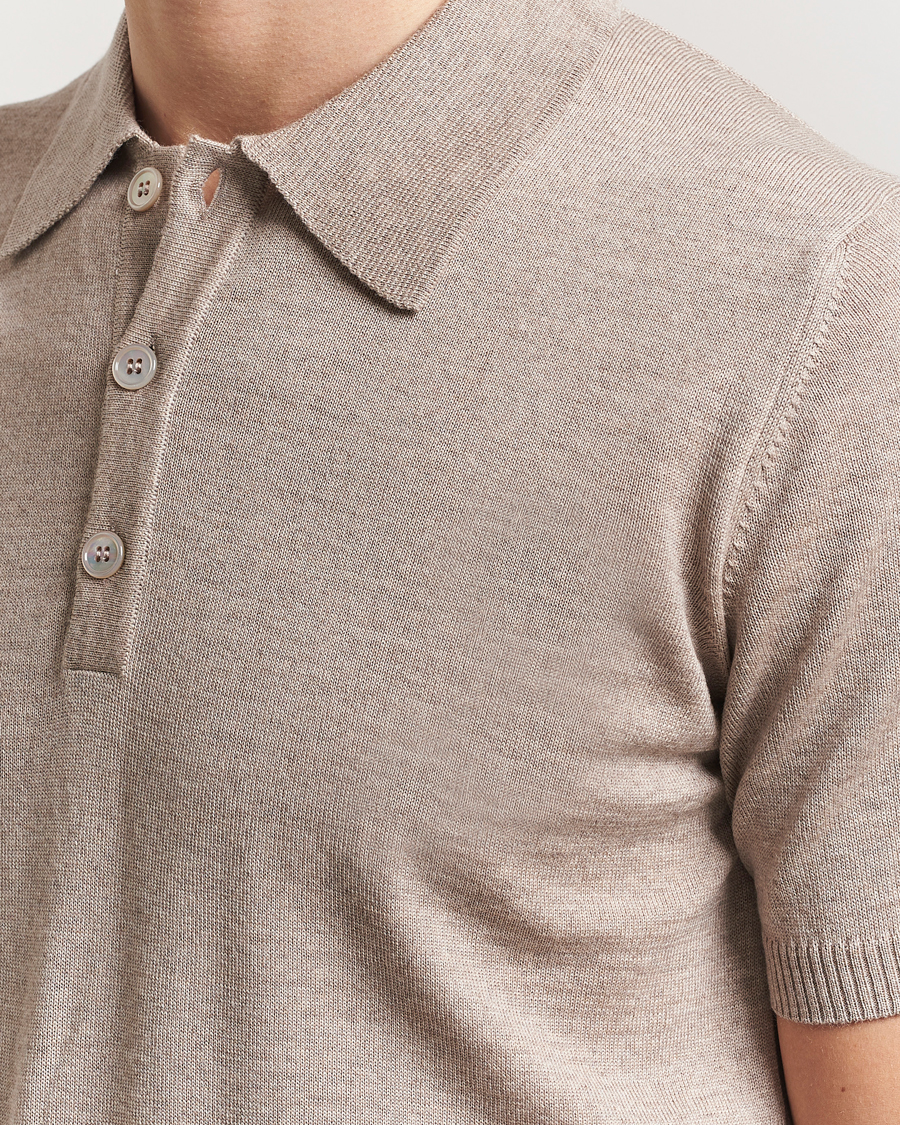 Herr | Pikéer | Stenströms | Knitted Merino Polo Taupe