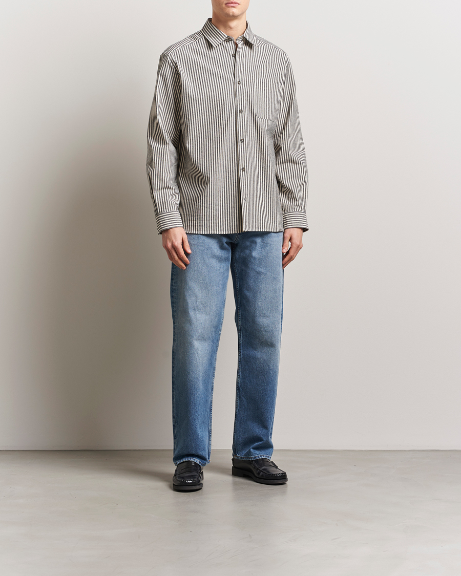 Herr | Skjortor | A.P.C. | Rustic Cotton Striped Overshirt Black/White