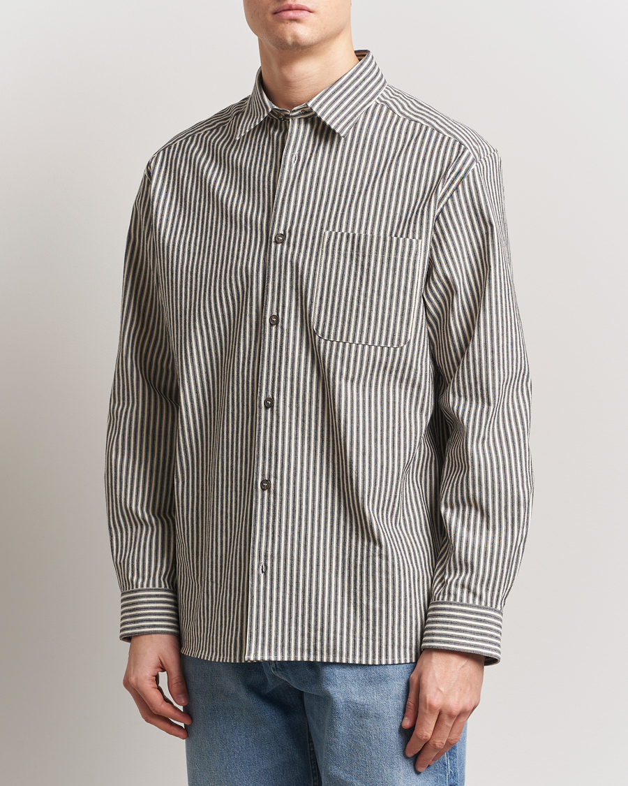 Herr | Skjortor | A.P.C. | Rustic Cotton Striped Overshirt Black/White