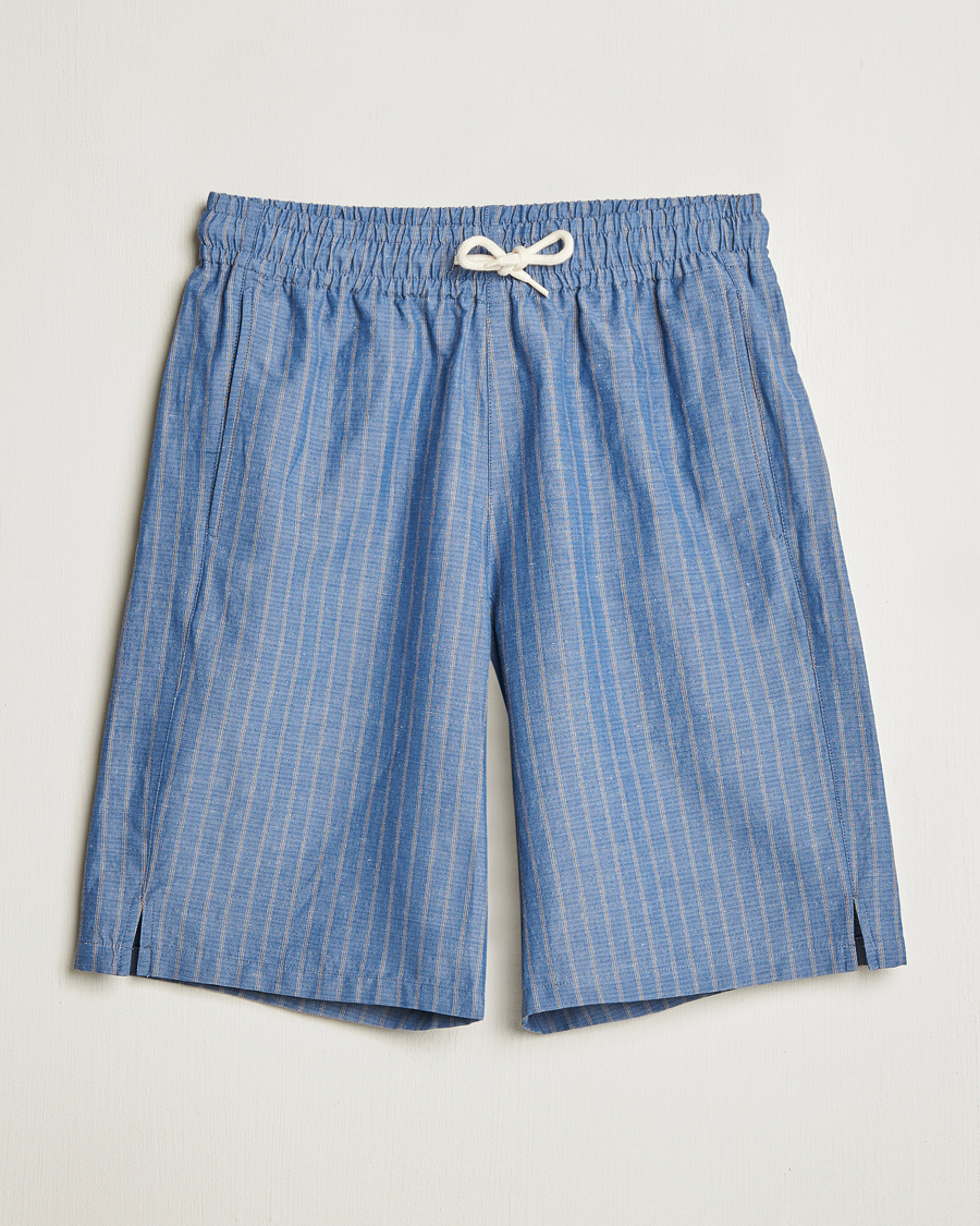 Herr | Shorts | A.P.C. | Paul Cotton/Linen Striped Drawstring Shorts Blue