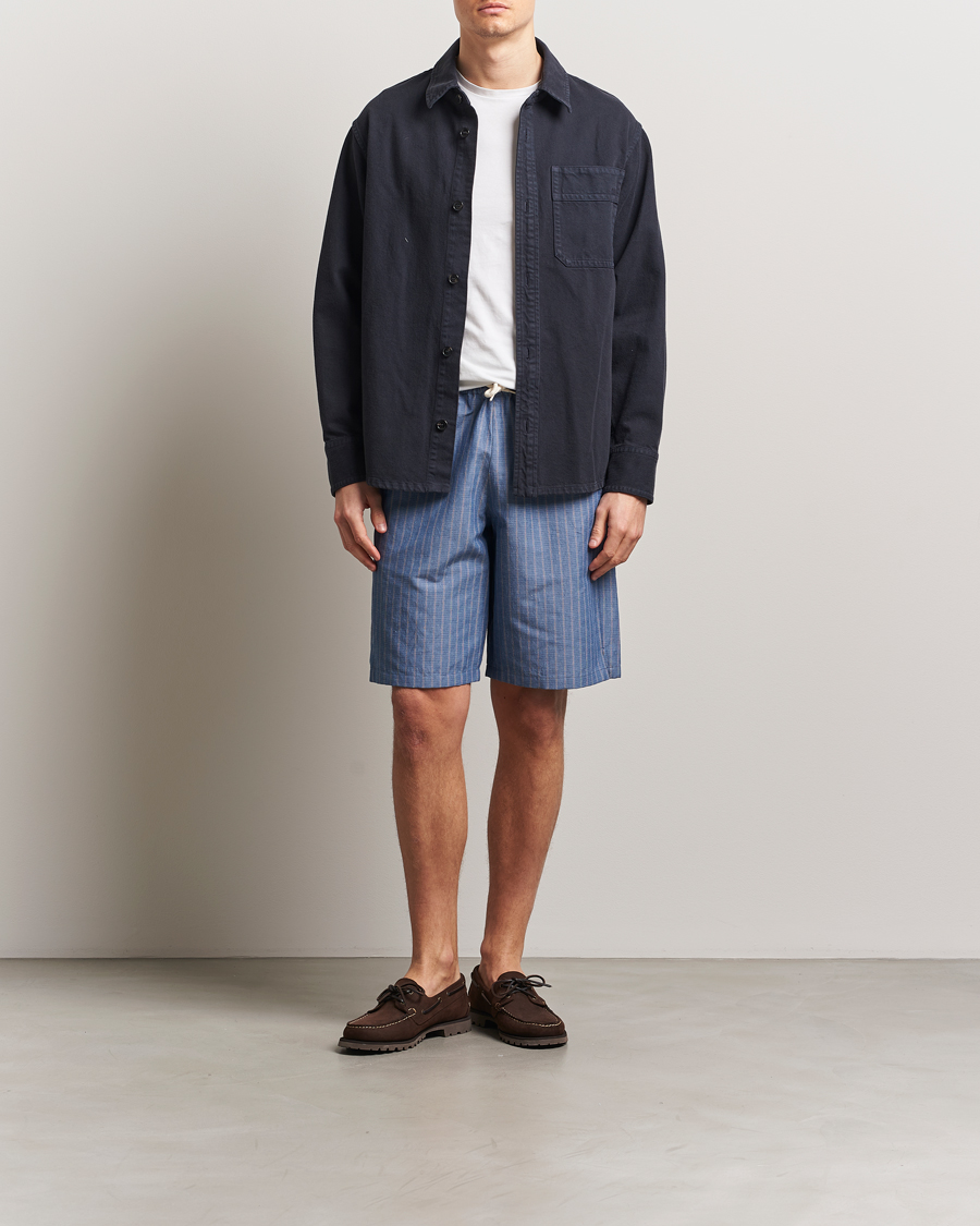 Herr | Shorts | A.P.C. | Paul Cotton/Linen Striped Drawstring Shorts Blue