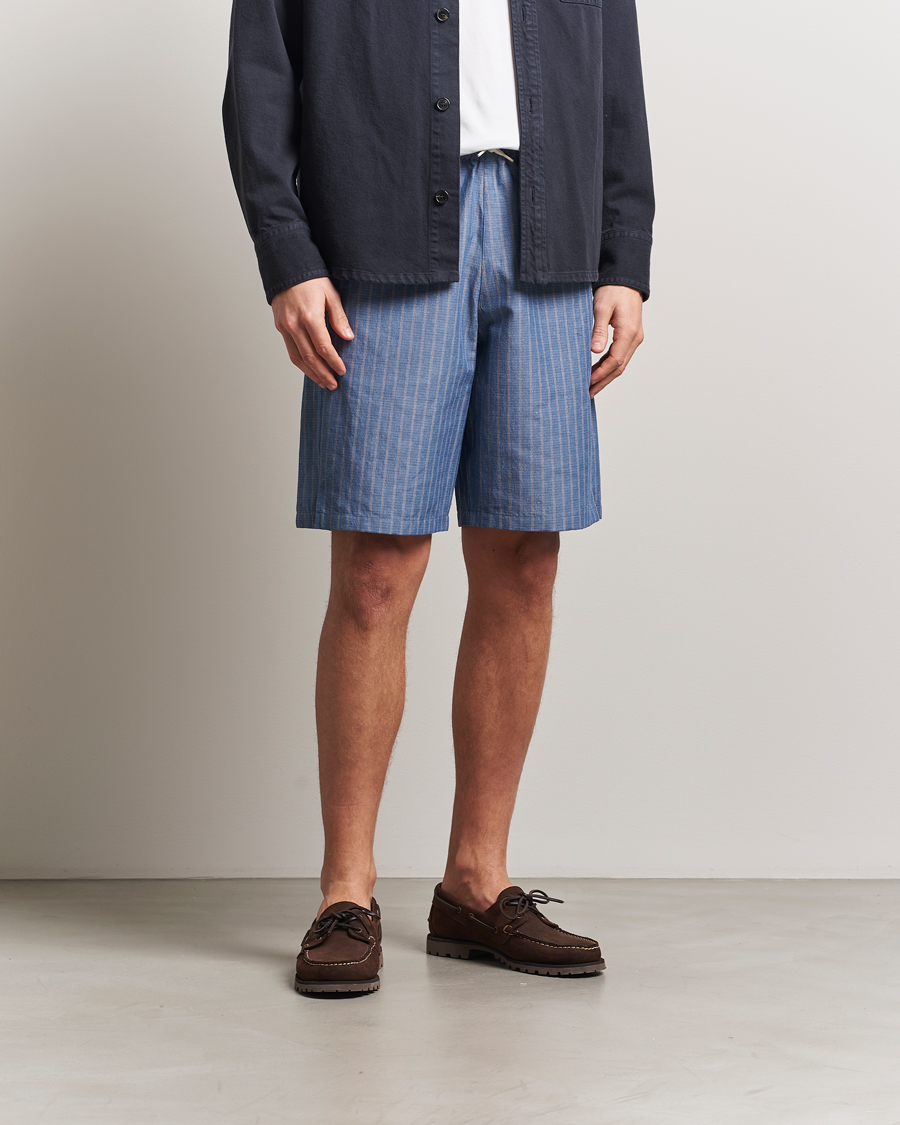 Herr | Shorts | A.P.C. | Paul Cotton/Linen Striped Drawstring Shorts Blue
