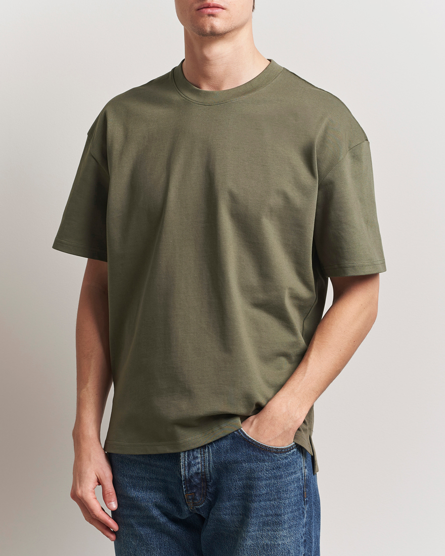 Herr | T-Shirts | Bread & Boxers | Textured Heavy Crew Neck T-Shirt Khaki Green