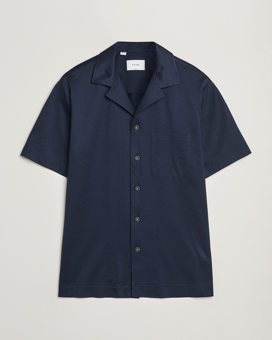 Herr | Skjortor | Eton | Filo Di Scozia Short Sleeve Shirt Navy Blue