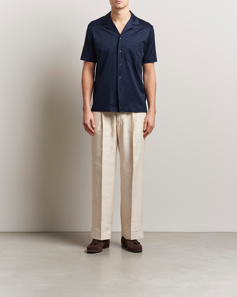 Herr | Skjortor | Eton | Filo Di Scozia Short Sleeve Shirt Navy Blue
