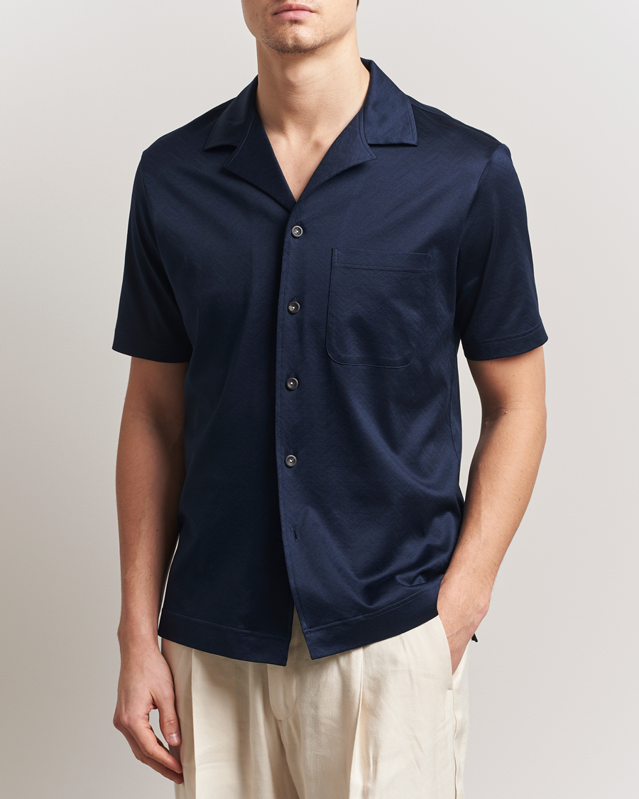 Herr | Skjortor | Eton | Filo Di Scozia Short Sleeve Shirt Navy Blue