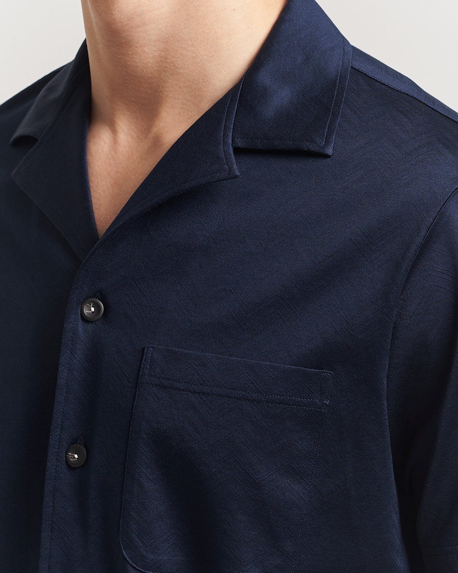 Herr | Skjortor | Eton | Filo Di Scozia Short Sleeve Shirt Navy Blue