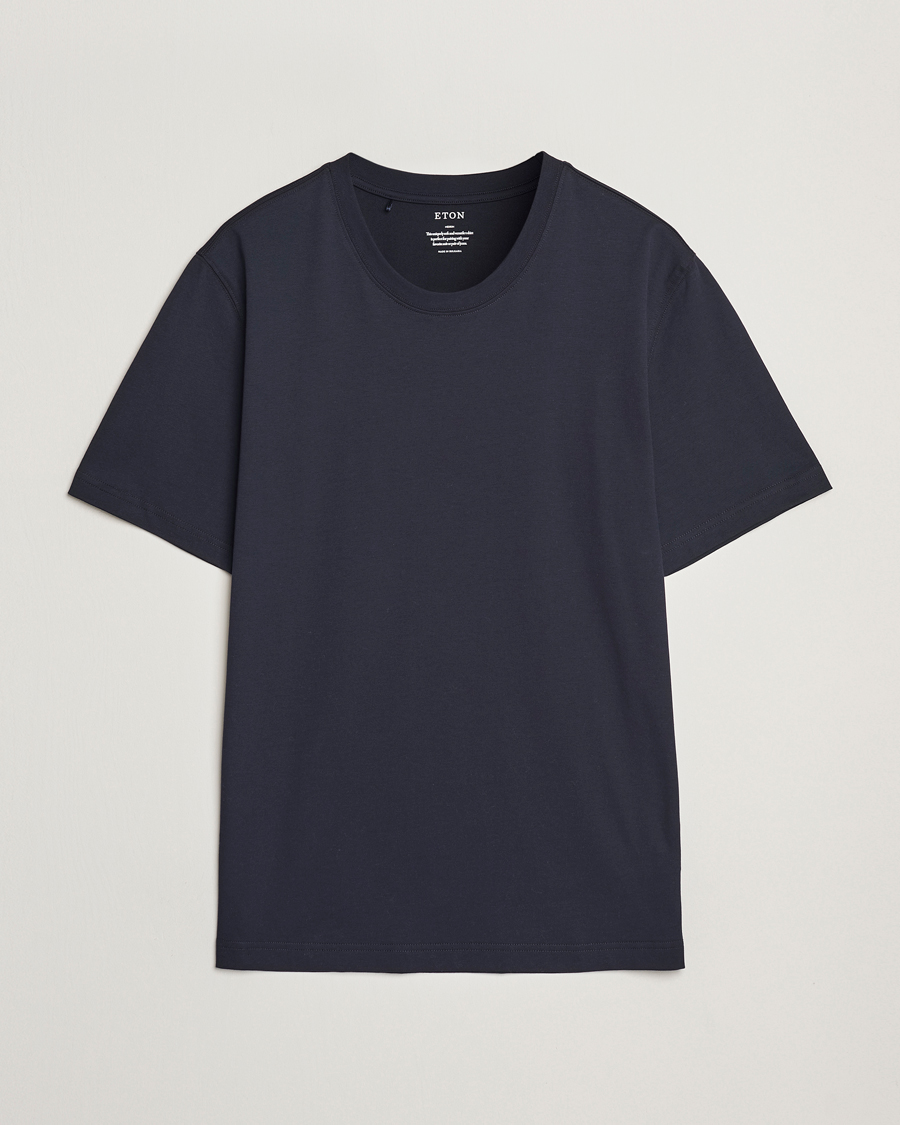 Herr | T-Shirts | Eton | Mercerized Jersey Crew Neck T-Shirt Navy Blue