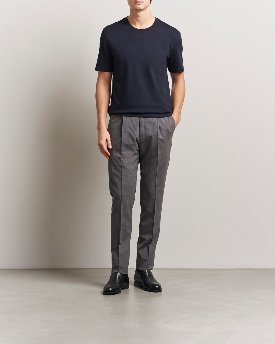 Herr | T-Shirts | Eton | Mercerized Jersey Crew Neck T-Shirt Navy Blue