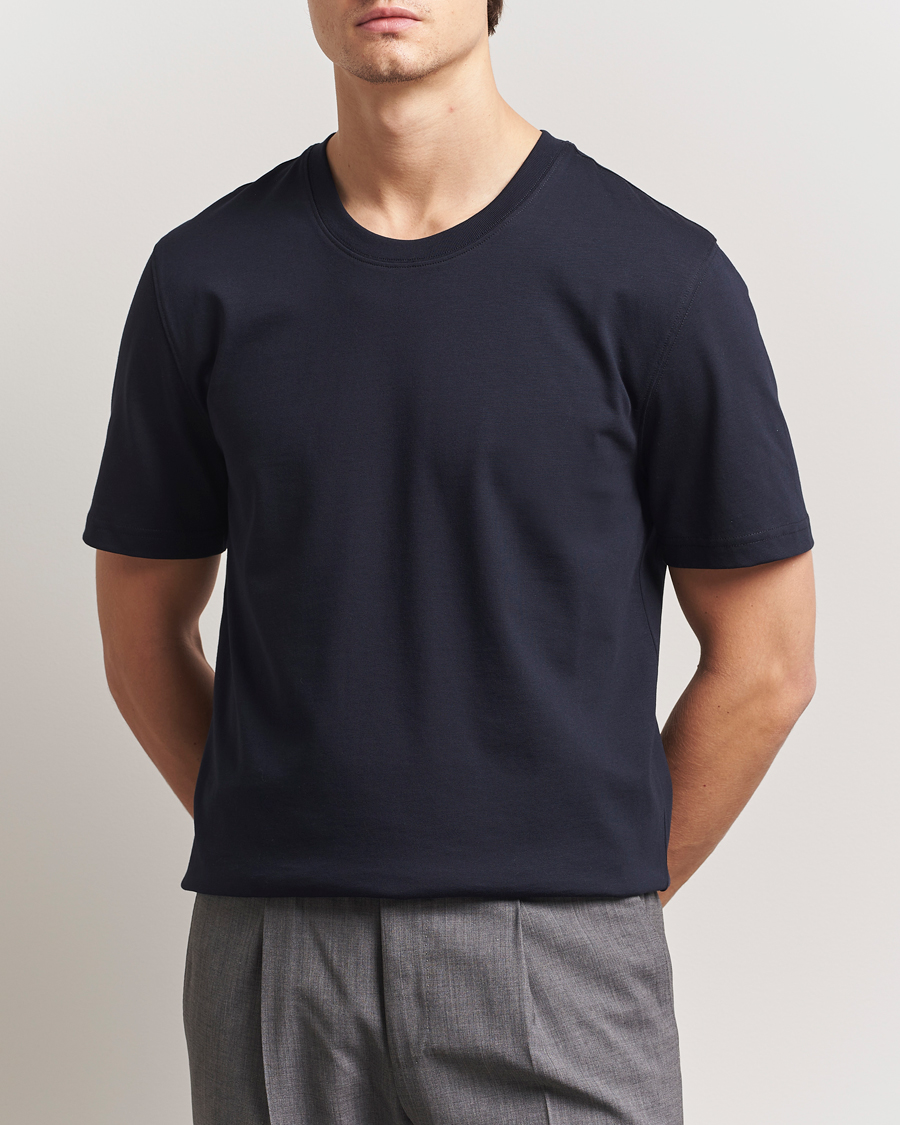 Herr | T-Shirts | Eton | Mercerized Jersey Crew Neck T-Shirt Navy Blue