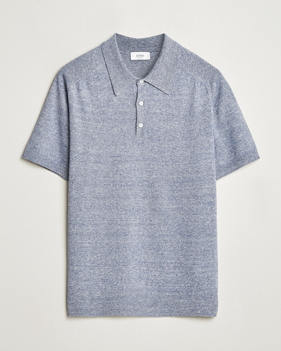 Herr | Pikéer | Eton | Cotton/Linen Fine Knitted Polo Dark Blue