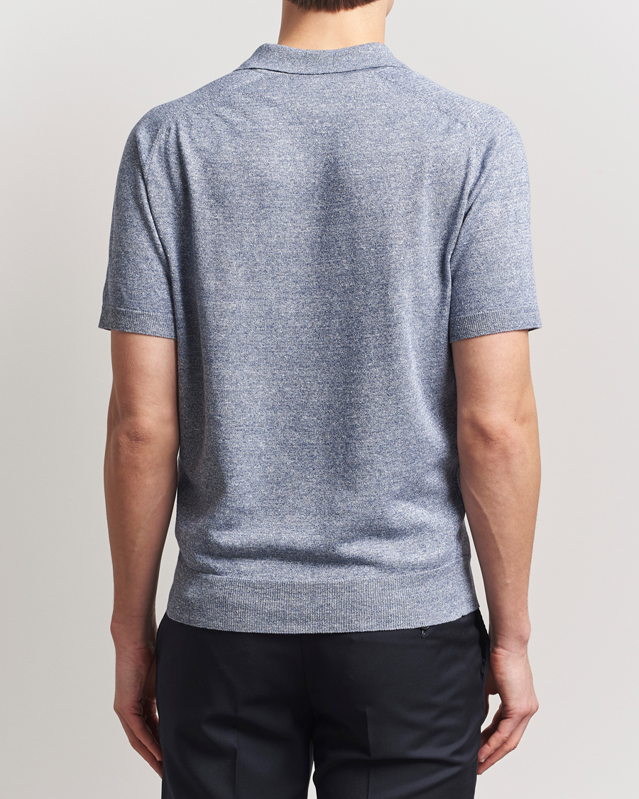 Herr | Pikéer | Eton | Cotton/Linen Fine Knitted Polo Dark Blue